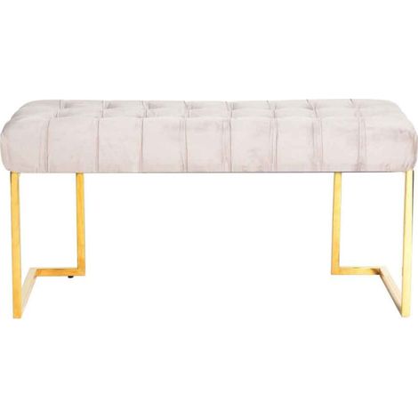Banc Design en Velours "Rare" 100cm Taupe & Or (1/5)