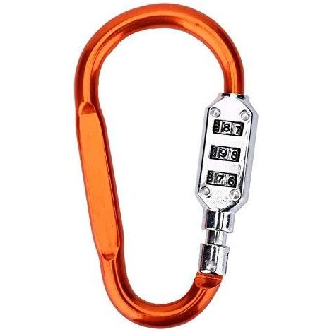 Mousqueton Verrouillage en Alliage d'aluminium d'escalade Clip Crochet de sécurité avec 3 Chiffres Verrouillage à Combinaison Cadenas pour Camping randonnée Corde, Orange (1/5)