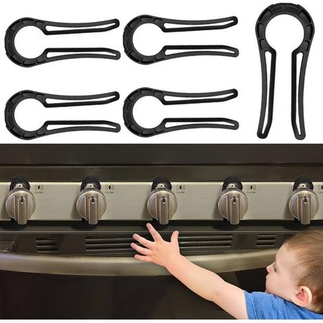 Cierre de seguridad para perilla de estufa de gas, 5 piezas, estufa de gas/eléctrica, horno eléctrico, barbacoa de gas, placa de cocina, Negro (1/5)