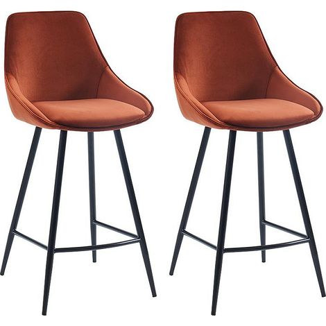 Vente-Unique – Lot de 2 tabourets de bar en velours terracotta – Hauteur d'assise 67 cm – Structure métal robuste – Garnissage mousse polyuréthane (1/5)