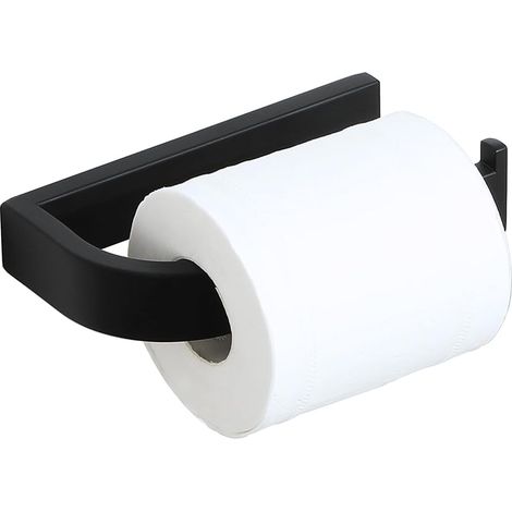 Porte Rouleau Papier Toilette, Porte Papier Toilette sans Percage Longueur 16 CM, Porte Papier Toilette Adhésif pour Salle de Bain, en Acier Inoxydable SUS 304, Durable et Pratique, Noir (1/5)