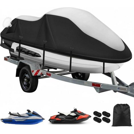 Jet Ski Abdeckplane 900D Schwerlast Wasserdicht für 345-370cm Silber-Schwarz (1/5)