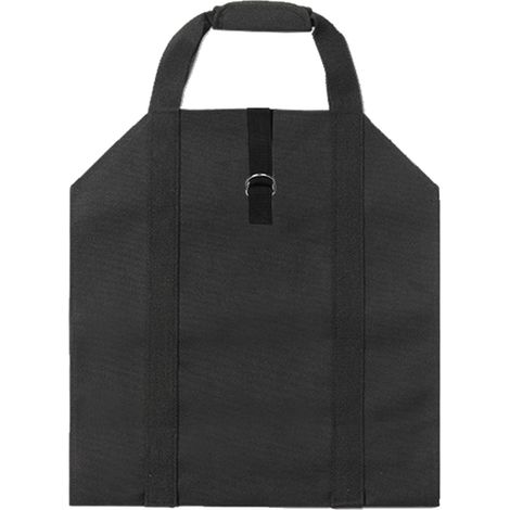 Schwarzer Brennholzsack aus Oxford-Canvas, mit Doppelgriff, vollständiger seitlicher Öffnung, großem Fassungsvermögen und robust.
