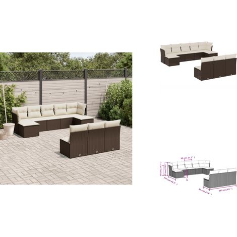 10-tlg. Garten-Sofagarnitur mit Kissen Braun Poly Rattan - Gartensorte - Lounge Set - Gartenmöbelset - Outdoor Möbel - Rattan Gartenmöbel (1/3)