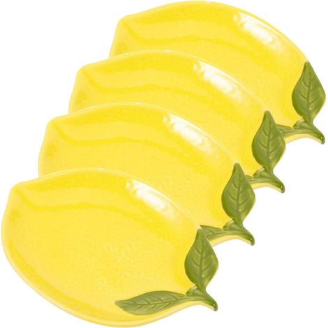 Bol citron en céramique compatible, lot de 4 assiettes à dessert jaune citron (1/5)