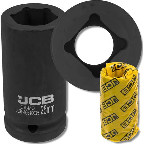 Chiave a bussola a impatto profonda JCB da 3/4" in acciaio Cr-Mo a 6 punte da 25 mm