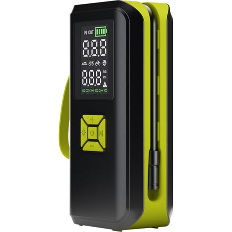 goobay tragbarer Luftkompressor de mit Akku de 2Ah, 5V, wiederaufladbar, 10 bar / 150 psi, LED-Anzeige, 5 automatische Modi, integriertes LED-Licht und USB-C-Anschluss, ideal für Auto, Motorrad, Fahrr