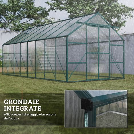 Serre de jardin polycarbonate et aluminium renforcé, résistant au vent et aux UV, dimensions 244x500x216 cm, teinte verte, structure métallique. (1/5)