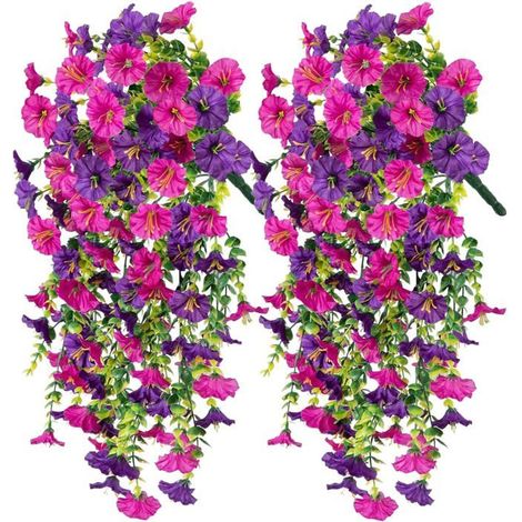 2 pièces plante artificielle, fleur suspendue extérieur, plastique résistant UV, décoration balcon jardin . (1/5)