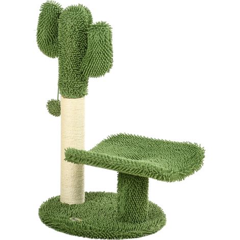 Arbre à chat cactus avec griffoir et balle de jeu 35x31x55,5 cm vert blanc (1/5)