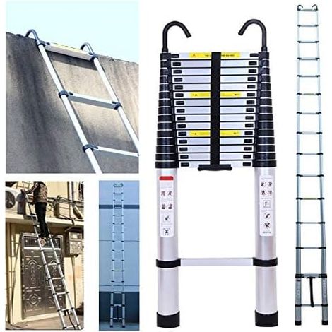 Mehrzweckleiter 6,2m Teleskopleiter mit Abnehmbarem Haken Alu-Klappleiter Rutschfester Ausziehbare Robust Stehleiter 150 kg/330 Pfund Belastbarkeit
