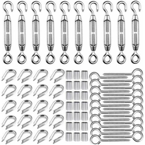 M5 Tendeur Kit pour 1/16quot Cable Metalique,Kit de Tendeur en Acier Inoxydable 304,M5 Tendeur Crochet et oeil,M2 cosses de cble, M5 Crochets Vis Oeillet,M2 Manchons de Cble