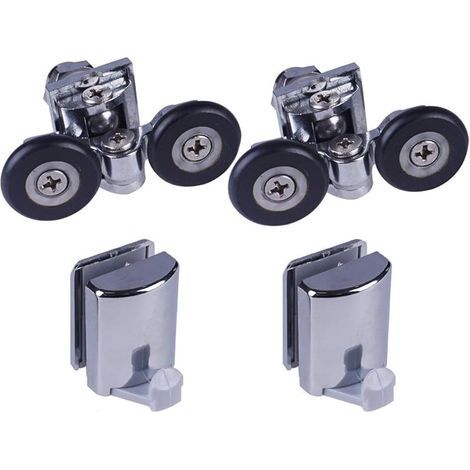 Lot de 4 crochets de porte de douche avec guides/roulettes/glissières de 25 mm de diamètre (2 rouleaux de 25 mm et 2 crochets) (1/4)