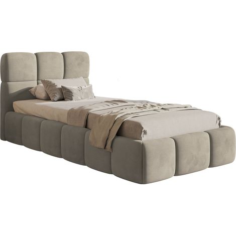 Selsey Cloudy – Polsterbett 90x200 cm, Samt Graubeige