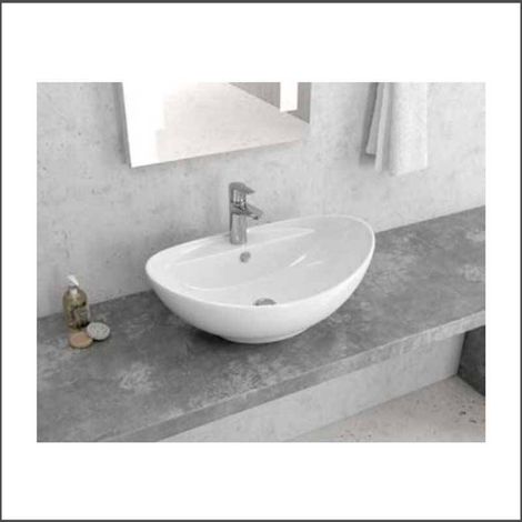 Lavabo da appoggio ovale design a bacinella in ceramica bianca Litos-359 kamalu (1/2)