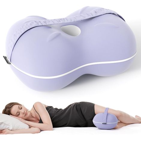 Oreiller pour genoux pour dormir sur le côté - Oreiller rafraîchissant pour les jambes - Oreillers pour genoux en mousse à mémoire de forme avec sangle (violet doux)-AquaForge (1/5)