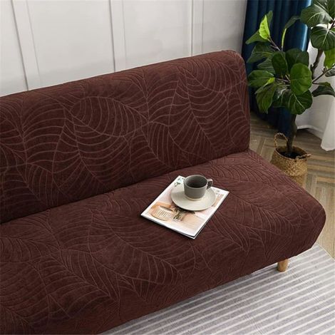 Housse de canapé clic-clac jacquard, extensible, imperméable, universelle sans accoudoirs,Brun, 160-190cm (1/5)