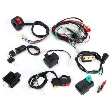 Kit de Faisceau de Câbles Complet pour 50cc 70cc 110cc 125cc ATV Quad Bike Dirt Pit Bikes Kit de Faisceau de Câbles Relais Solénoïde Bobine D'allumage Redresseur Commutateur de Faisceau D'accé (1/4)