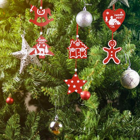 Creative Wooden Christmas Tree Pendant Carved Wood Chip Pendant Set (1/5)