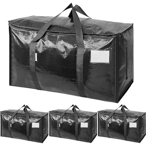 Sacs de déménagement tissés épais, grande capacité de rangement pour vêtements et couettes, bleu roi, pliables, noirs, lot de 4 - matériau PE neuf (1/5)