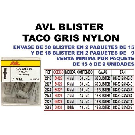 avl blister taco gris nylon   7 mm     2141 (caja 9 unidades)