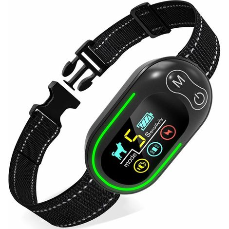 Collier Anti Aboiement Chien Rechargeable, Anti Aboiement Collier Dressage avec 4 Modes Son/Vibration/Choc Electrique, Réglable 5 Niveaux de Sensibilité, Étanche IP67 pour Petit Moyen Grand Chiens