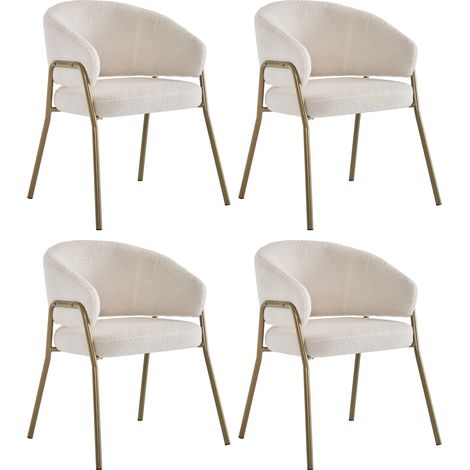 Set de 4 sillas de comedor blancas con patas de metal dorado, estilo moderno (1/5)