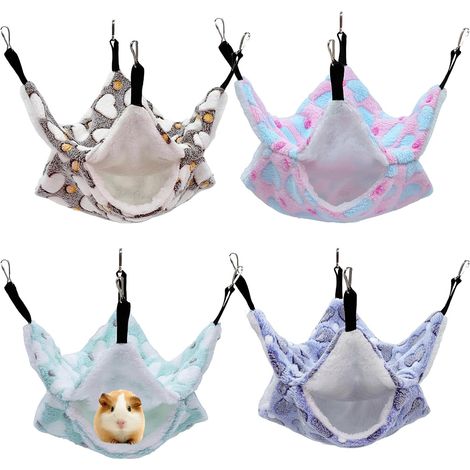 4 Pcs Hamac Double Couche pour Petits Animaux de Compagnie - Suspendus pour Furet, Hamster, Rat, Écureuil, Chinchilla, Cochon d'Inde (1/5)