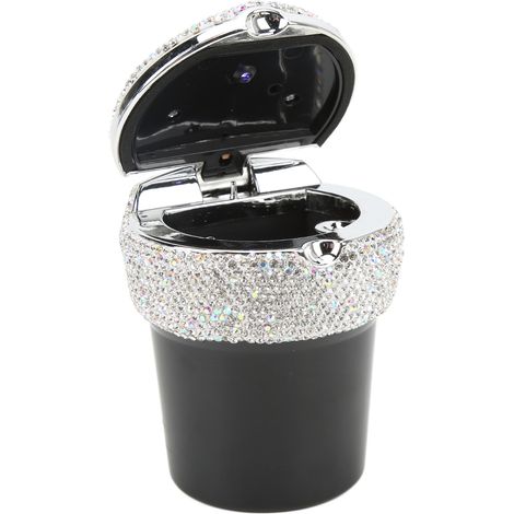 Cendrier Voiture Diamant LED Lumière Indicateur Conteneur Sans Fumée Multifonctionnel Universel (Blanc) (1/5)