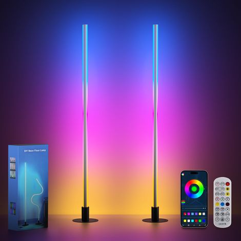 Lampadaire d'angle à DEL intelligent 2 pièces, lampadaire moderne RVB avec application et télécommande, synchronisation de la musique, 16 millions de couleurs, minuterie, pliable et pliable (1/5)