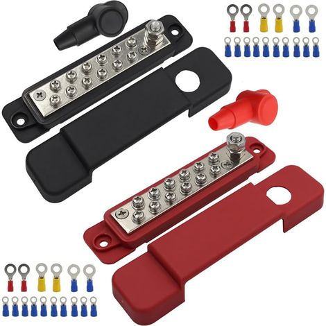 12 Bornier de Distribution Barre Omnibus DC 48 V 12P Barres de Câblage Barre Omnibus avec Couvercles + Bornes à Anneau pour Pièces de Rechange de Yacht RV (1/5)