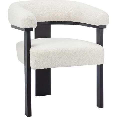 Vente-Unique – Chaise avec accoudoirs en tissu bouclette 100% polyester – Piètement en hévéa noir – Confort 28 kg/m³ – Pour intérieur (1/5)