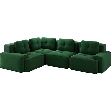 Divano modulare angolare in velluto a coste verde, senza montaggio, basso e confortevole, MODENUIT (1/5)