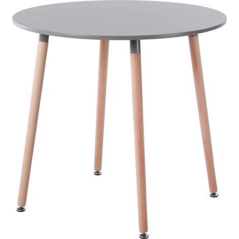 H.J Wedoo – Table ronde de salle à manger scandinave 80 cm – Plateau MDF laqué – Pieds en hêtre naturel – Design moderne et élégant (1/5)