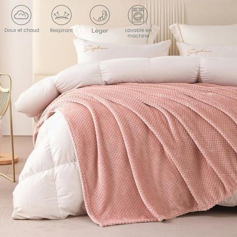 Couverture - Microfibre - 150 x 200 cm - Rose - Jeté de Canapé et Couvre-Lit - 1 Pièce (1/5)