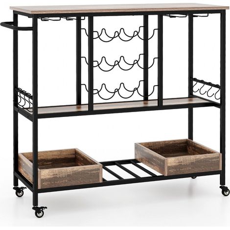 Carrello da cucina a 3 livelli 108 x 40 x 91 cm con ruote amp portabicchieri e amp portabottiglie e portabottiglie carrello portavivande con gancio trolley grigio 88305532 88305532 88305532 88305532 8