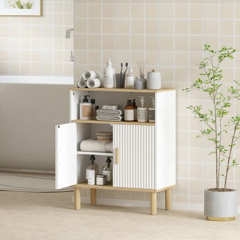 Mobiletto da bagno, contenitore con 2 ante, scomparto a giorno, ripiano regolabile, 60x29,5x76,5 cm, bianco