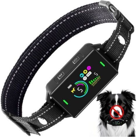 Collier anti-aboiement pour chiens de grande, moyenne et petite taille, collier intelligent avec 5 sensibilités réglables, collier de dressage anti-aboiement pour chiens, collier antichoc rechargeable