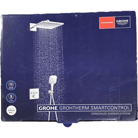Grohe Smartcontrol Ensemble de douche de pluie encastré - pomme de douche carrée - douchette carrée - chromé