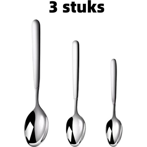 Set di 3 cucchiai, utensili da cucina, cucchiai da tavola a manico lungo, posate in acciaio inossidabile, cucchiai da portata rinforzati per uso domestico, argento (1/5)