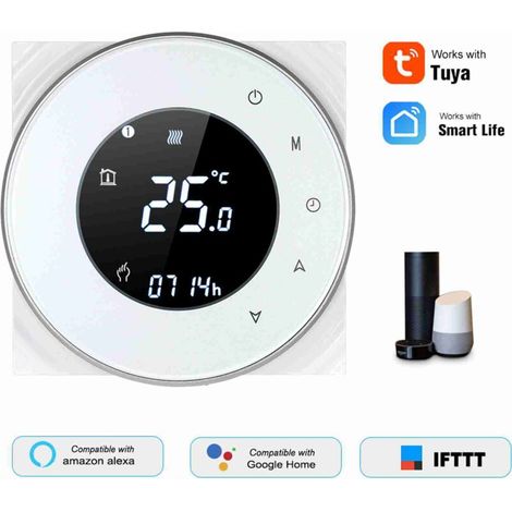 Programmable gas boiler heating thermostat, dry contact temperature controller, backlit LCD touchscreen, voice control, compatible with Amazon Echo/Home/IFTTT (1/5)