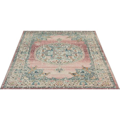 FLOORNOVO In- & Outdoor Teppich Pink gemustert - 290 x 200 cm - Flachgewebe für Garten Balkon Terrasse und Innenbereich - Robust & Pflegeleicht - vielseitig einsetzbar im Innen- und Außenbereich (1/2)