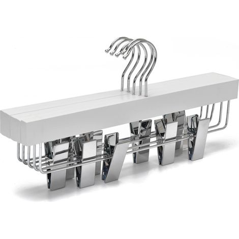 (Lot de 10) Cintres en bois blanc de 35,5 cm, robustes et brillants, avec pinces antidérapantes et crochets pivotants. (1/4)