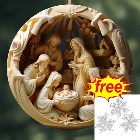 Guirlande De Noël - Cercle Métallique Avec Motif De Nativité - Décoration Pour Arbre De Noël, Intérieur, Cheminée, Fenêtre Et Voiture - Lot De 1 (1/4)
