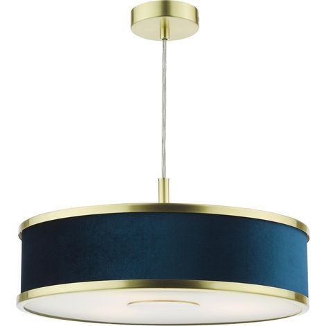 Dar Alvaro Suspension Alvaro à 3 lumières, laiton brossé et bleu, avec abat-jour (1/5)