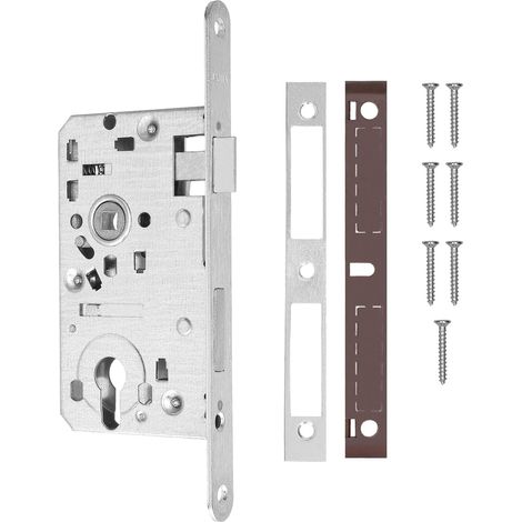Serrure à larder - 72/55 mm - DIN gauche - Serrure profilée - Serrure de porte avec contre-plaque - Acier galvanisé - Argent (1/5)