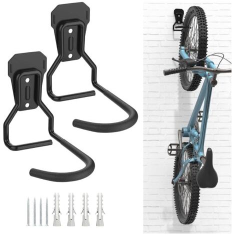 Crochets Vélo, Supports de Cintre de Vélo en Fer, Support Mural de Rangement pour Vélos Robuste en Forme de L, Support Vertical de Vélo Pratique pour Maison Garage, Noir 2pcs (1/5)