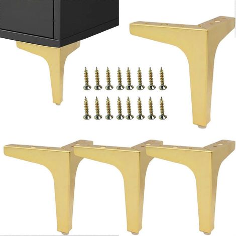 Ensemble de 4 pieds de meubles modernes en métal à motif diamant triangulaire, 13 cm, pour armoire, canapé, chaise, pouf (doré) (1/5)