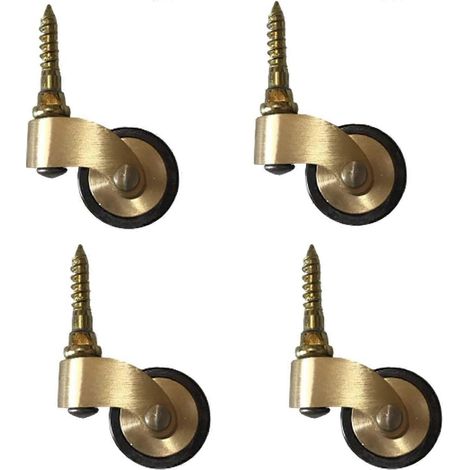 Ensemble de 4 roulettes de 25 mm en laiton massif de style antique, pivotantes à 360°, roulettes vintage en caoutchouc pour meubles (1/5)