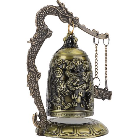 Clochette vintage en bronze sculpté représentant un dragon, petite, objet de collection, décoration de bureau, style Arts & Crafts (1/5)